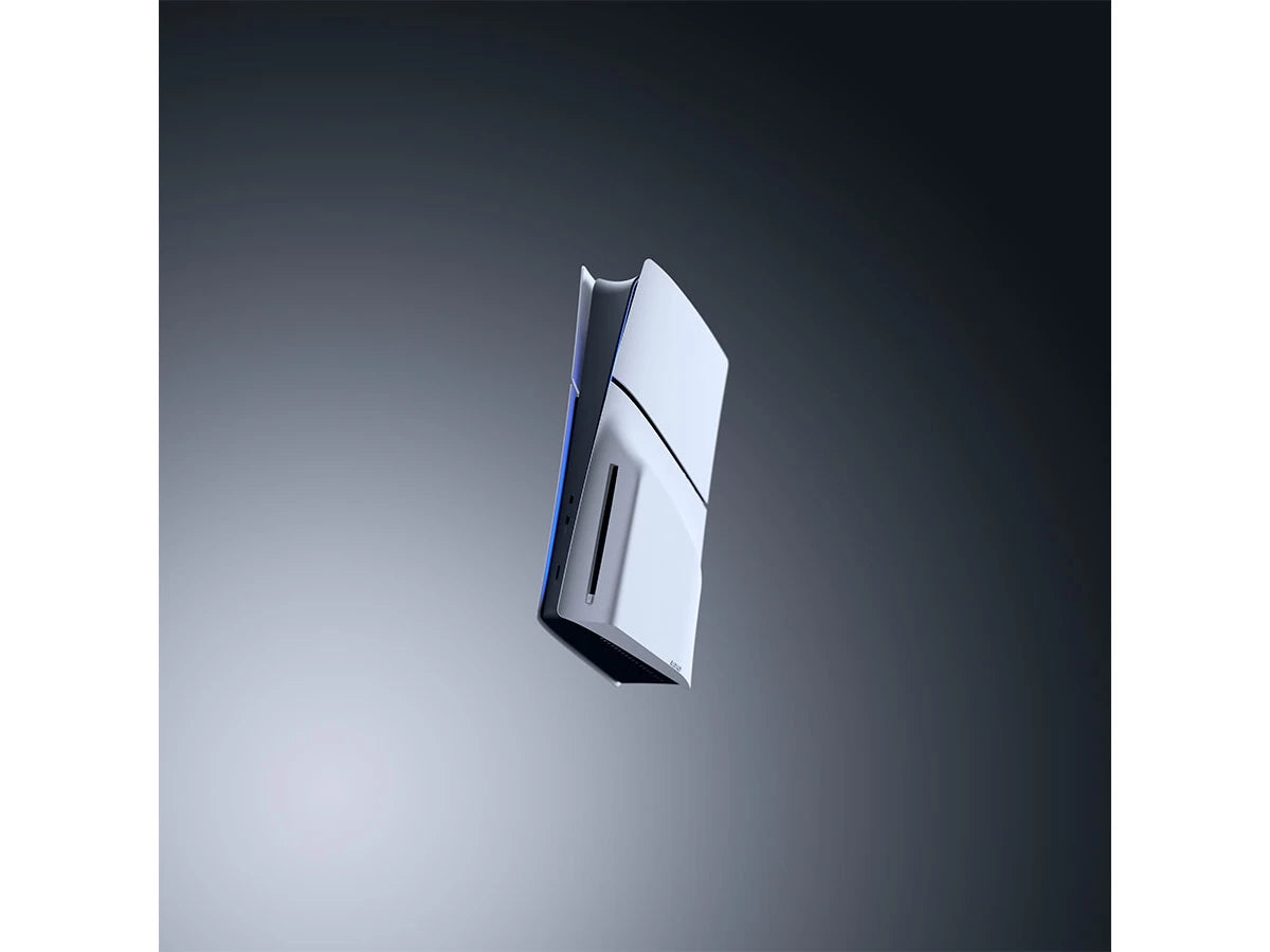 PS5 Slim Disc Edition console angled view (official Sony stock image)